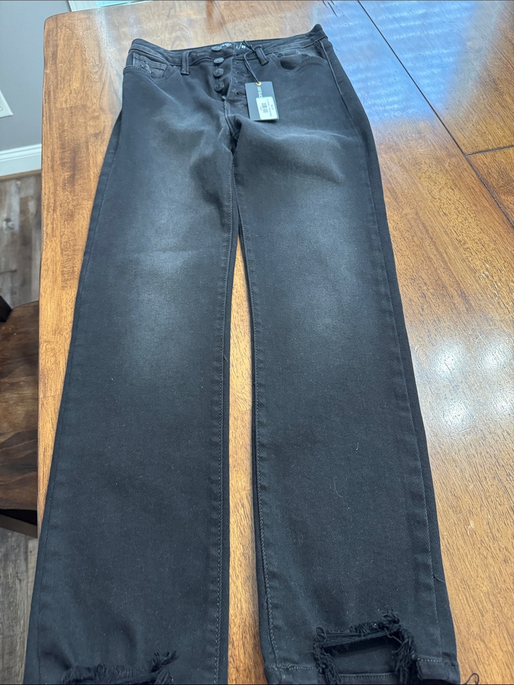Just Black Black High-Rise Wide-Leg Button-Fly Jeans with Distressed Hems